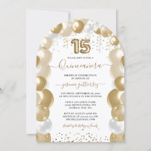 Invitation au ballon Quinceañera Gold White Sparkl