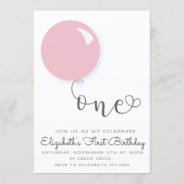 Invitation au ballons rose pour le premier anniver