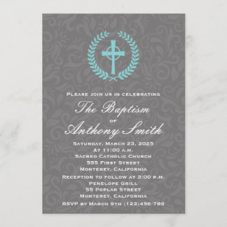 Invitation au baptême avec croix