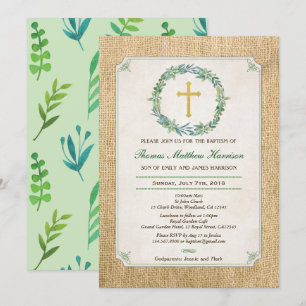 Invitation au baptême. Brûlure rustique de couronn