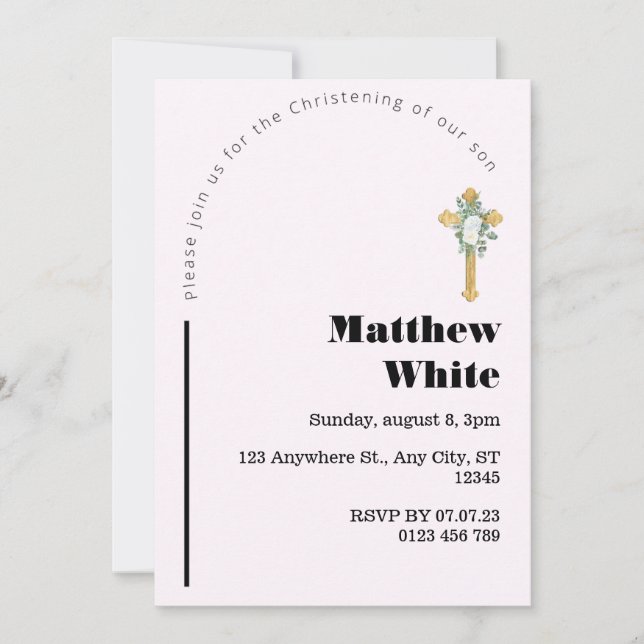 Invitation au baptême croisé élégant | Minimal mod (Devant)