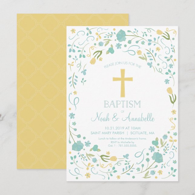 Invitation au baptême - Croix neutre entre les sex (Devant / Derrière)