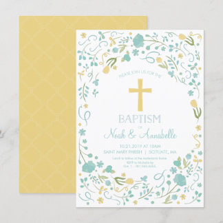Invitation au baptême - Croix neutre entre les sex