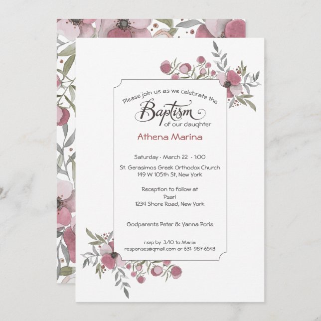 Invitation au baptême d'Athéna (Devant / Derrière)