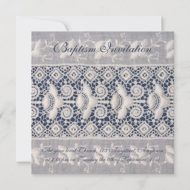 Invitation au baptême de broderie antique (garçon) (Devant)