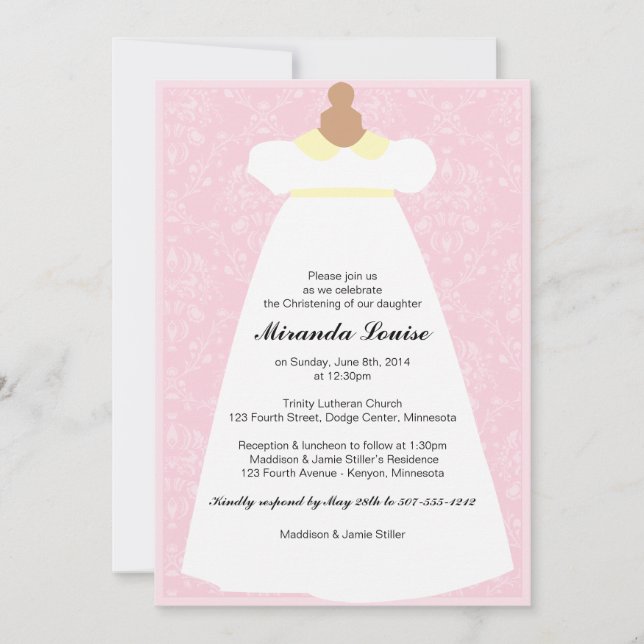 Invitation au baptême de Christening Gown (rose) (Devant)