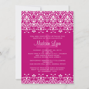 Invitation au baptême de Damas rose