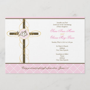 Invitation au baptême de filles jumelles