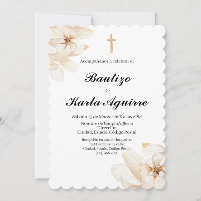 Invitation au baptême de fleurs de Camilia blanche (Devant)