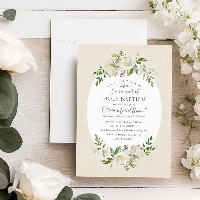 Invitation au baptême de fleurs dorées (Créateur téléchargé)