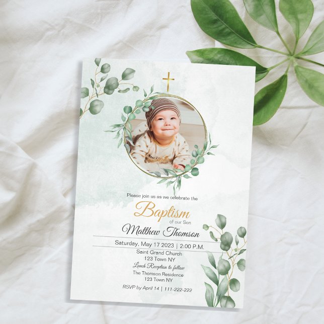 Invitation au baptême de l'eucalyptus vert (Green Eucalyptus Baptism Invitation)