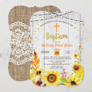 Invitation au baptême de tournesol Bûcher en bois 