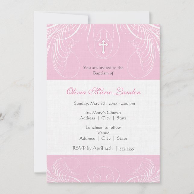 Invitation au baptême d'élégante petite fille (Devant)