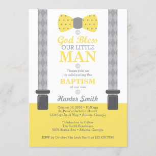 Invitation au baptême du petit homme, jaune, gris