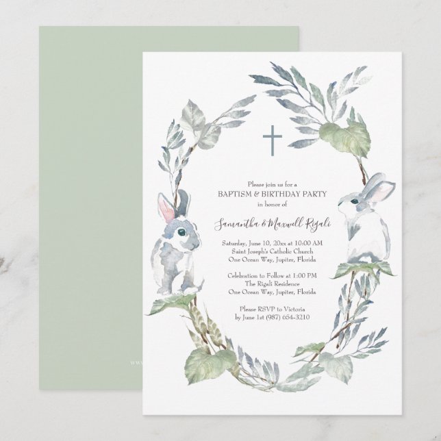 Invitation au baptême et à la fête d'anniversaire (Devant / Derrière)