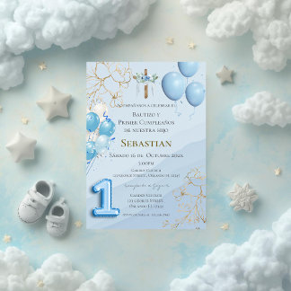 Invitation au baptême et premier anniversaire avec
