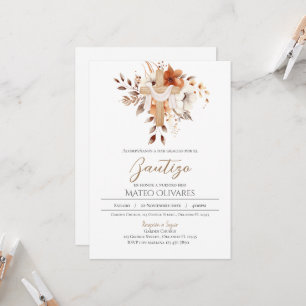 Invitation au baptême Floral Boho espagnol