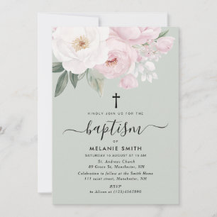 invitation au baptême floral rose