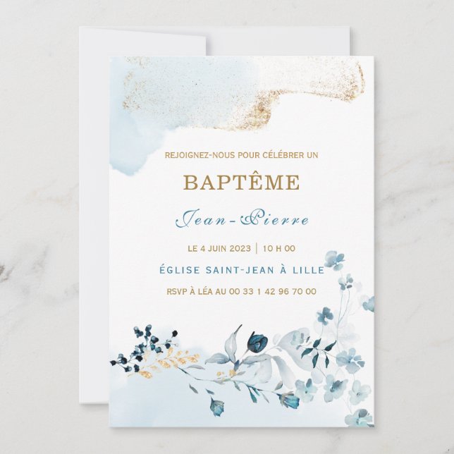 Invitation au baptême pour un garçon (Devant)
