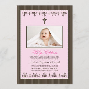 Invitation au baptême rose de 5 x 7 po
