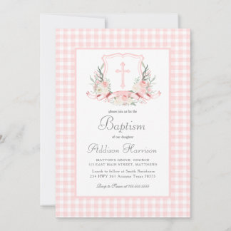 Invitation au baptême rose En vichy, Baptême de fi