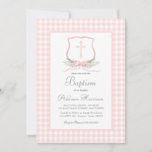 Invitation au baptême rose En vichy, Baptême de fi