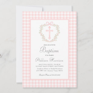 Invitation au baptême rose En vichy, Baptême de fi