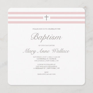 Invitation au baptême rose et gris