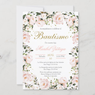 Invitation au baptême rose pâle