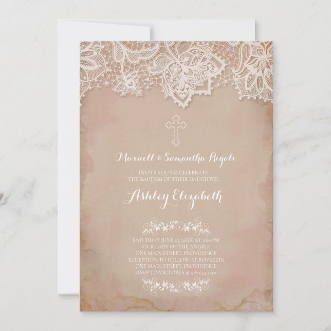 Invitation au baptême rose, petite fille (Devant)