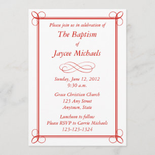 Invitation au baptême rouge personnalisé ou autre