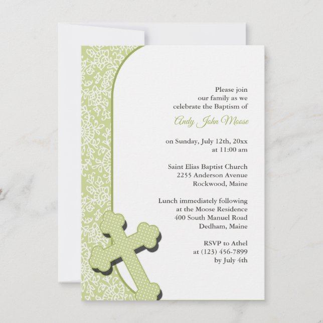 Invitation au baptême vert neutre (Devant)