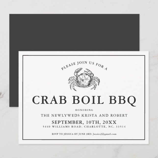 Invitation au barbecue à bouillir le crabe de Jard (Devant / Derrière)