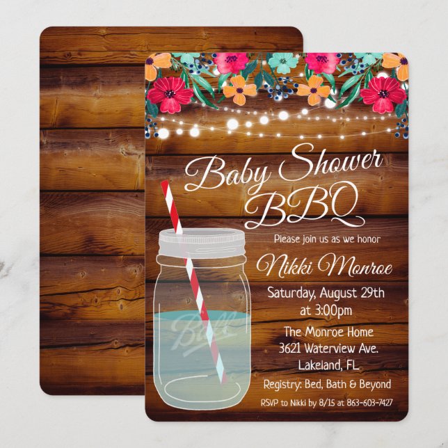 Invitation au barbecue Baby shower Mason Jar (Devant / Derrière)