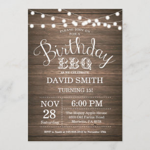 Invitation au barbecue d'anniversaire Rustic 15e a