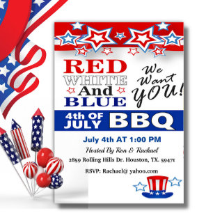 Invitation au barbecue du 4 juillet Rouge Blanc et