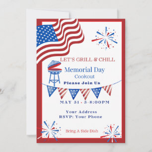 Invitation au barbecue du Memorial Day rouge, blan
