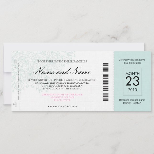 Invitation au billet d'avion Mariage (Devant)
