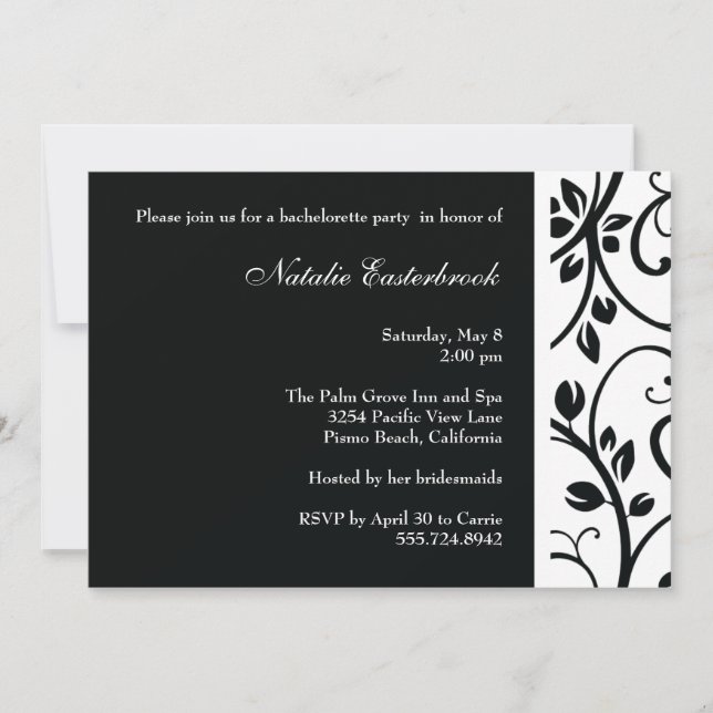 Invitation au Black Floral Vine Bachelorette Party (Devant)