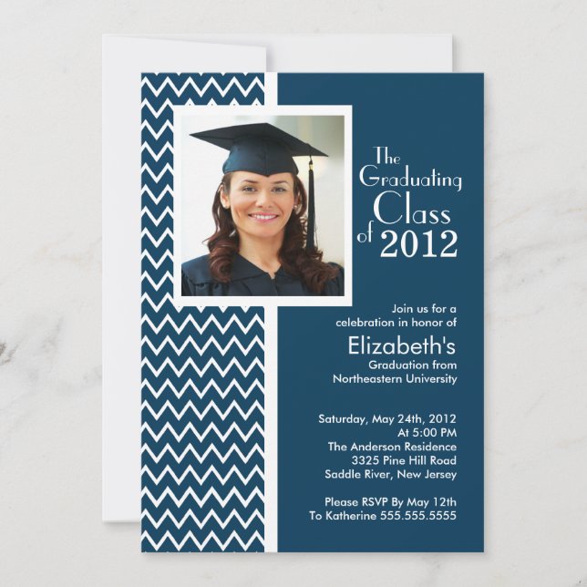 Invitation au Blue Chevron Photo Graduation Party (Devant)