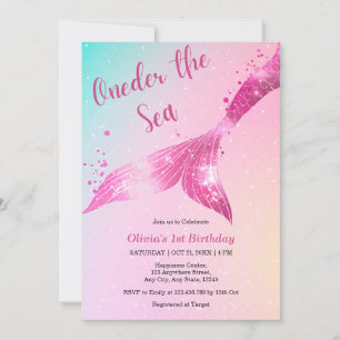 Invitation Au bord de la mer Sirène bébé fille 1er anniversai