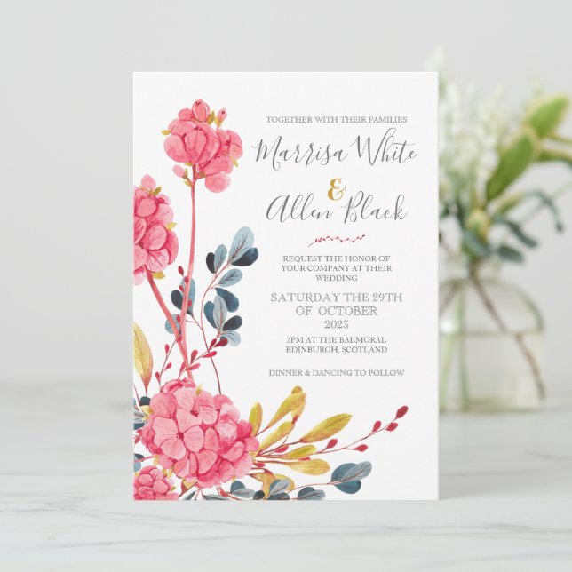Invitation au bouquet floral rose vif (Debout devant)
