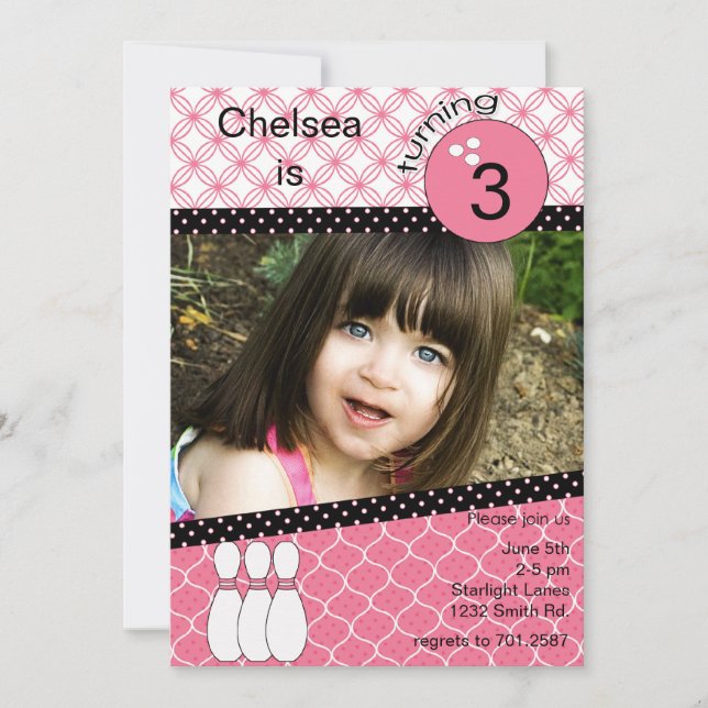 Invitation au bowling de filles roses modernes ave (Devant)