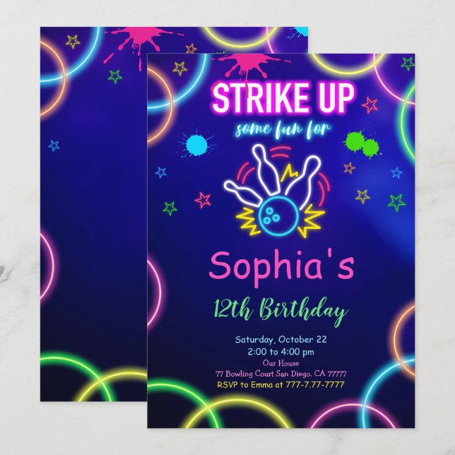 Invitation au bowling STRIKE UP (Devant / Derrière)