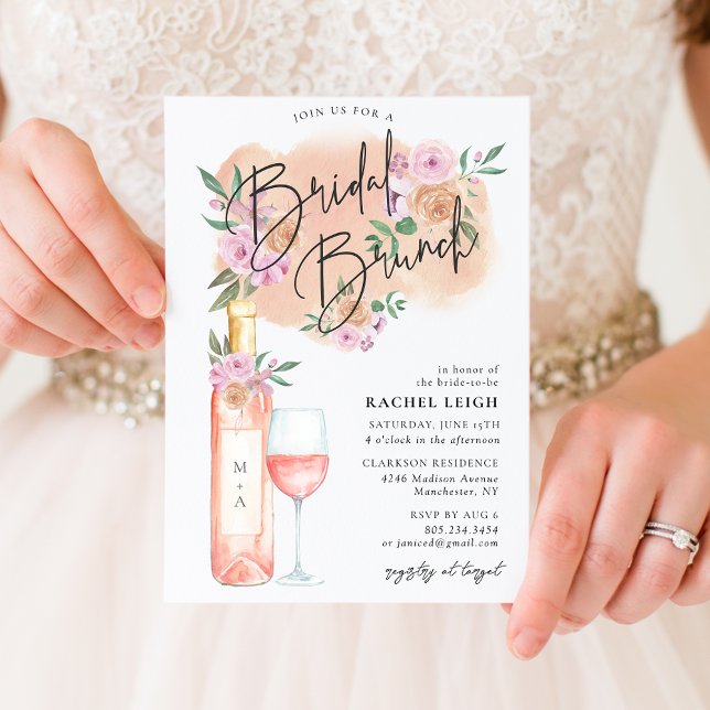 Invitation au brunch de la mariée Rosé Floral (Créateur téléchargé)