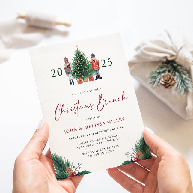 Invitation au brunch de Noël (2025 Nutcracker Floral Watercolor Christmas Brunch Invitation by Painted Paperie 
)
