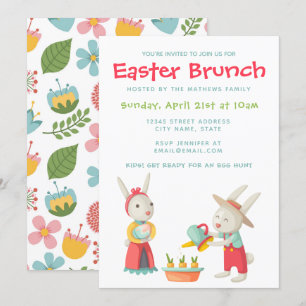 Invitation au brunch floral du lapin de Pâques