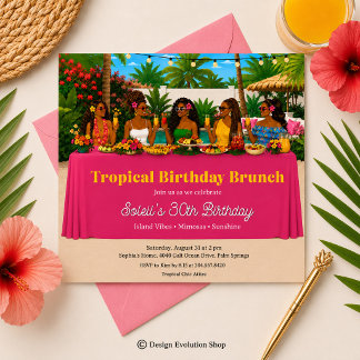 Invitation au brunch tropical au bord de la piscin