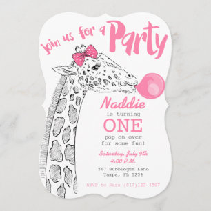Invitation au Bubblegum rose et à la Giraffe Party