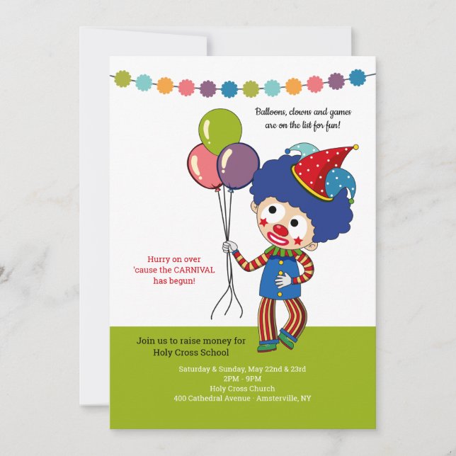 Invitation au carnaval de Clown (Devant)